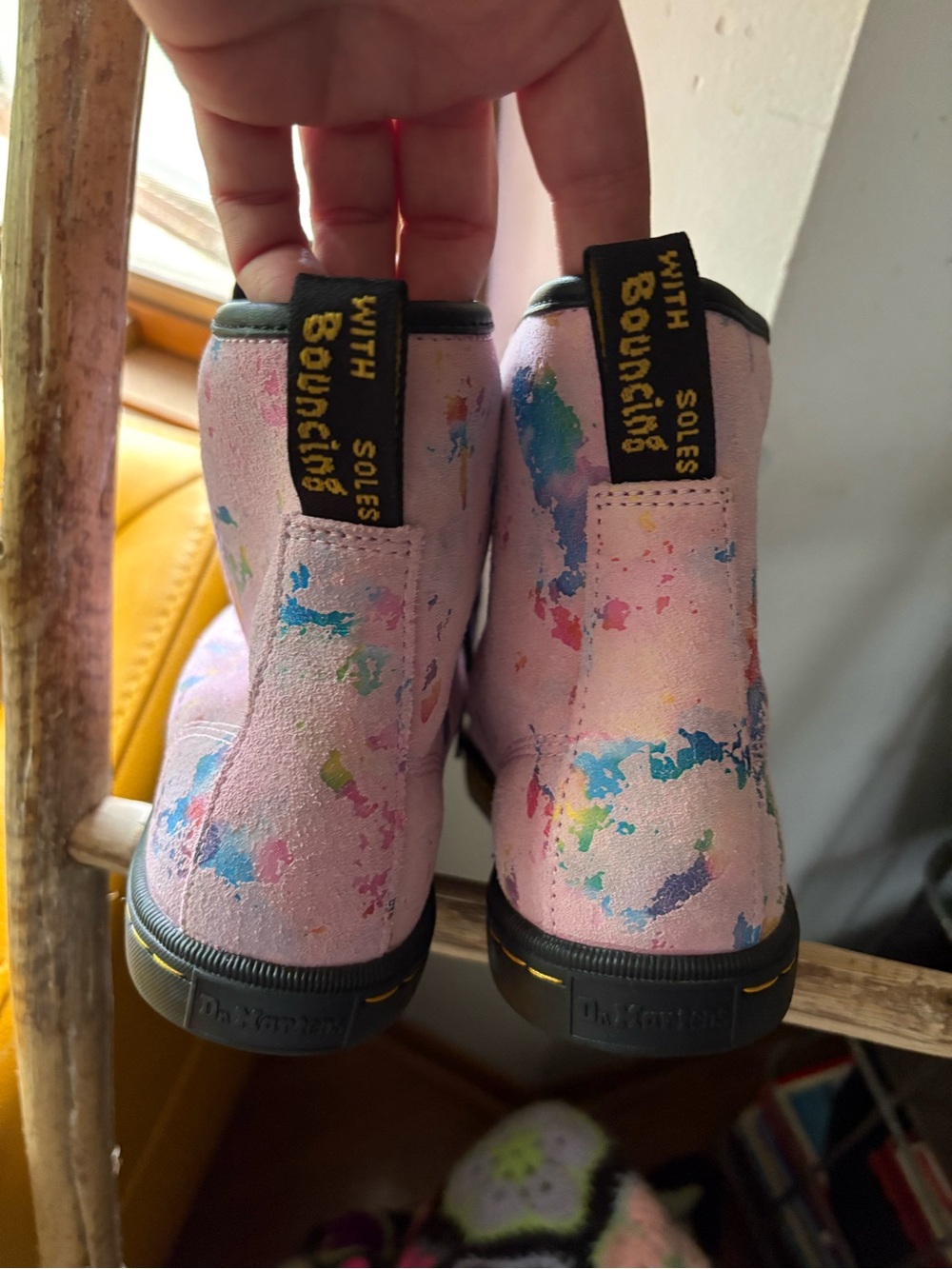 Dr. Martens Pink Multi-Color Paint-Splatter Lace-Up Boots - Picture 2 of 7
